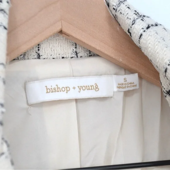 Bishop and Young Parker Tweed Blazer Double Breasted Windowpane Cream Women's S - Picture 6 of 8